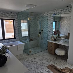 Access Plumbing - Free standing tub. Walk in shower with bench