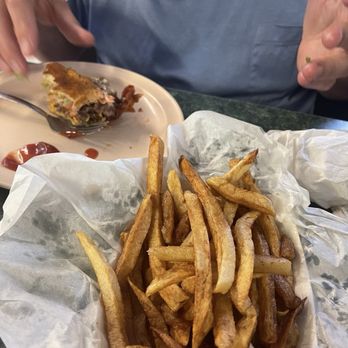 Cupp's Drive Inn - What's left of the bacon cheeseburger and fries. Yum! - Burgers Near Me - Waco, Texas