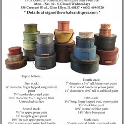 Sign of the Whale Antiques - Our latest ad in Maine Antiques Digest. An array or 19th century pantry boxes.