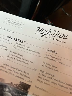 Menu photo 2 High Dive HiFi Lounge Birmingham, AL Menu photo 2 High Dive HiFi Lounge Birmingham, AL