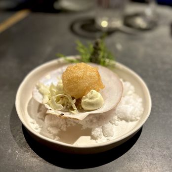 The Lost Kitchen - Fried scallop with aioli and apple slaw - Salad Near Me - Freedom, Maine