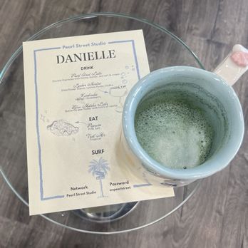 Pearl Street Studio - custom menus + blue matcha latte - Hair Salons Near Me - Capistrano Beach, California