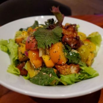 RED - The best chopped salad you're going to have this year: heirloom tomatoes, peaches, and walnut pesto with shisho leaves - Sushi Bars Near Me - Madison, Wisconsin RED - The best chopped salad you're going to have this year: heirloom tomatoes, peaches, and walnut pesto with shisho leaves - Sushi Bars Near Me - Madison, Wisconsin