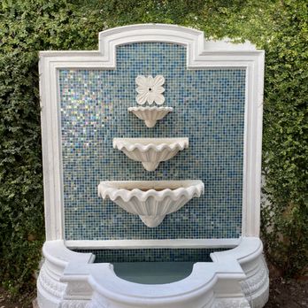 Cast Stone International - Our Popular 3 tier shell fountain framed with our cast stone moldings and backsplashed with turiquoise ceramic glass. - Home Decor Near Me - North Palm Beach, Florida Cast Stone International - Our Popular 3 tier shell fountain framed with our cast stone moldings and backsplashed with turiquoise ceramic glass. - Home Decor Near Me - North Palm Beach, Florida