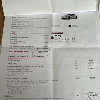 Berge Toyota - Almost 6k in additional dealer markups and 2k in added protections pushed a base Prius LE to 40k! - Car Dealers Near Me - Mesa, Arizona