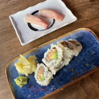 Okane - Top- Barracuda nigiri Bottom - Salmon Avocado Roll - Sushi Bars Near Me - San Francisco, California Okane - Top- Barracuda nigiri Bottom - Salmon Avocado Roll - Sushi Bars Near Me - San Francisco, California