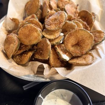 Free Range Fry House - Their fried pickle are crispy and well flavored! They were a bit salty, but it didn't stop us from munching! - Chicken Shop Near Me - Lubbock, Texas
