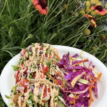 Sweet Pea Cafe - a plate of tacos with coleslaw and coleslaw slaw - Vegan Near Me - Tallahassee, Florida