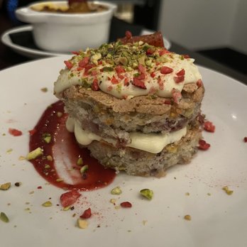 Famille - Strawberry Pistachio Dacquoise - New American Near Me - Westminster, Colorado Famille - Strawberry Pistachio Dacquoise - New American Near Me - Westminster, Colorado
