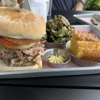 Easy ‘Que - Kahaka Stack, Brussel Chips, Corn Bread, Homemade pickles - Barbeque Near Me - Kailua, Hawaii