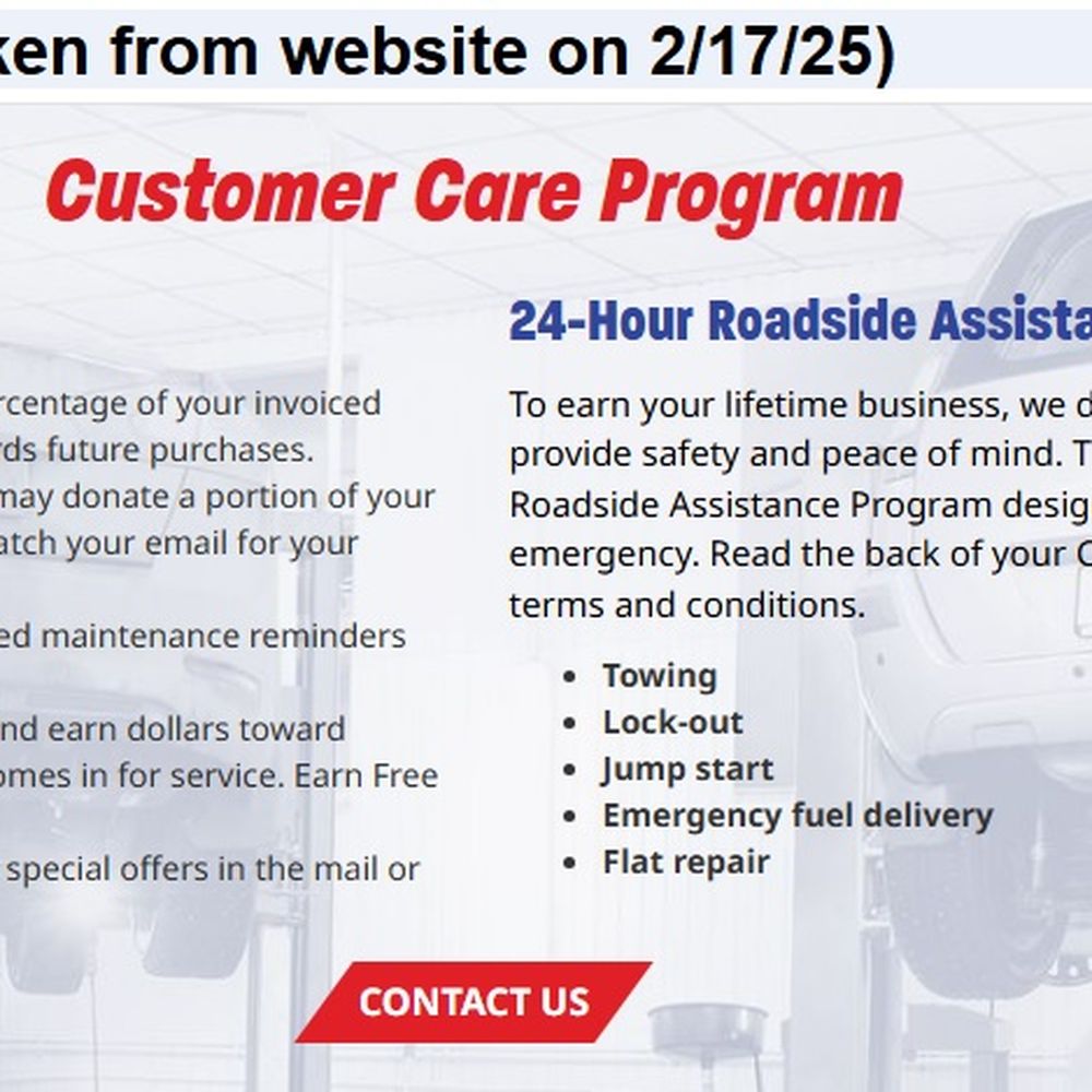 Jeff's Auto Repair - Customer Care Program *supposedly* offered at Jeff's (screenshot taken 2/17/25) - Auto Repair Near Me - Renton, Washington
