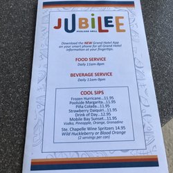 Jubilee Poolside Grill - Menu