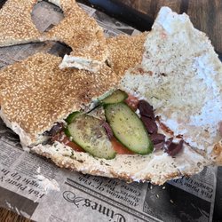 Sesame House - Labneh baladiyeh with zaatar, cucumber, tomato, and olives
