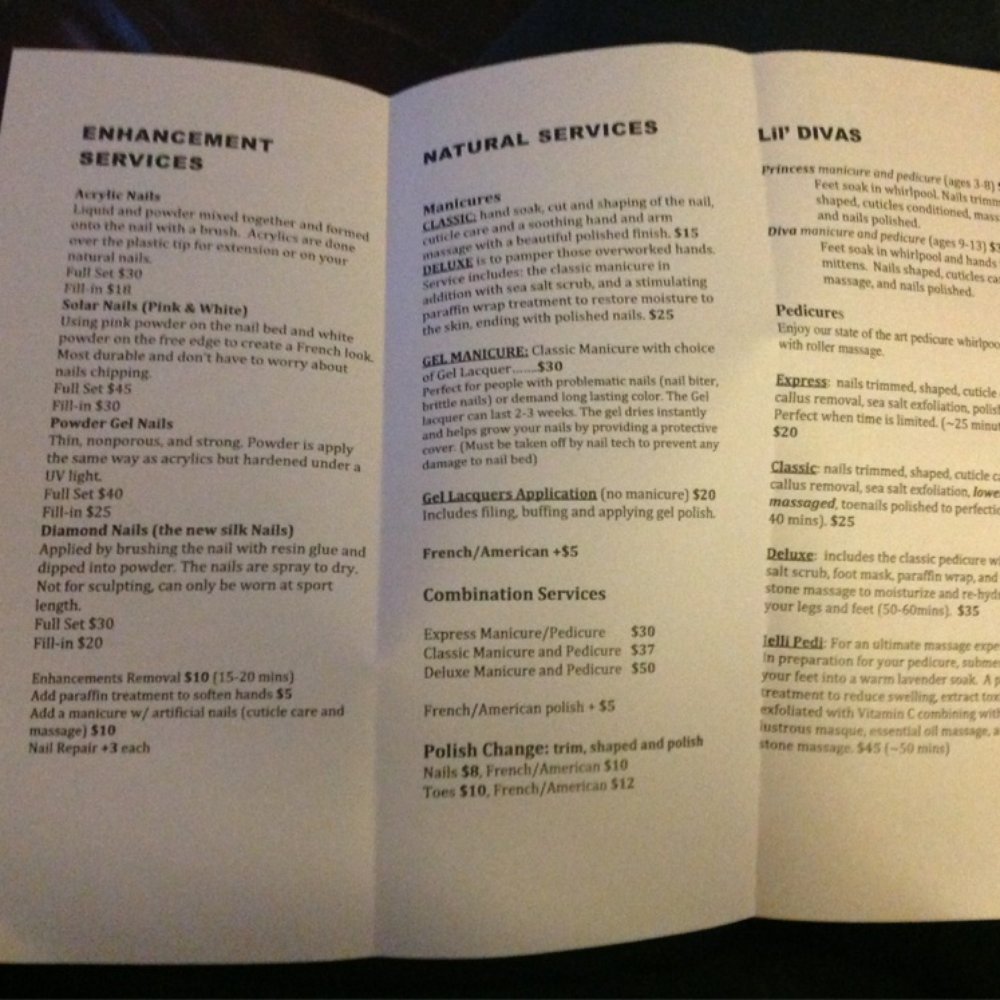 Menu of services. They also do waxing and threading.