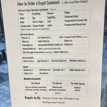 Boichik Bagels - menu front - Bagels Near Me - Los Gatos, California