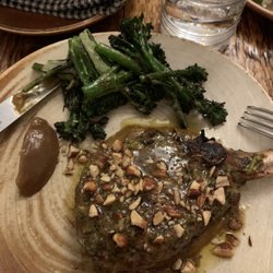The Whiskey Teller - Bourbon pork chop and fire roasted broccolini