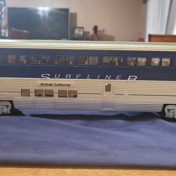 Milepost 38 Toy Trains - MTH Railking O Scale Passenger Coach Car in Amtrak Pacific Surfliner scheme - Toy Stores Near Me - Westminster, California