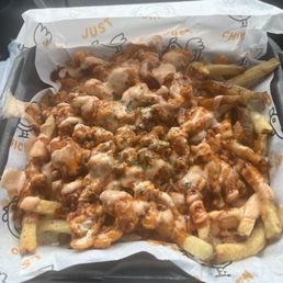 Just Loaded Fries with Just Heat and Just Sauce, sooooo goooood!