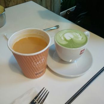 Spot Dessert Bar - Left: Hot Thai Milk Tea Right: Matcha Latte - Desserts Near Me - Flushing, New York
