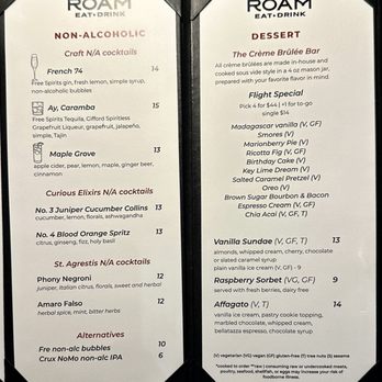 Roam - Drinks and dessert menu 2/2, October 2025 - American Near Me - Bend, Oregon