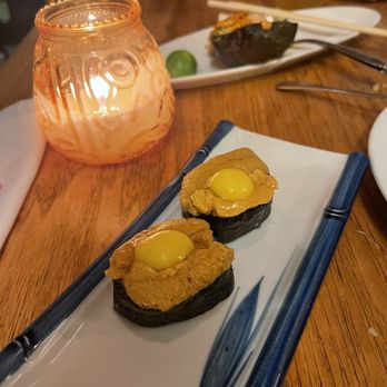 Musashino Sushi Dokoro - Uni with quail egg - Japanese Near Me - Austin, Texas Musashino Sushi Dokoro - Uni with quail egg - Japanese Near Me - Austin, Texas