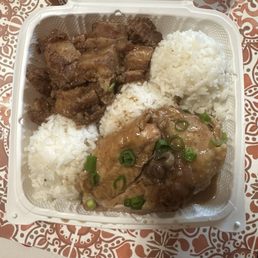 Mix plate, Pork Adobo and Shoyu Chicken. Mix plate, Pork Adobo and Shoyu Chicken.