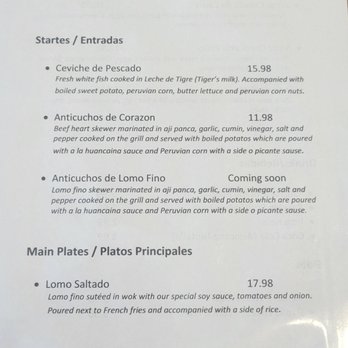 Picante - Menu 06/2022 - Peruvian Near Me - Ontario, California