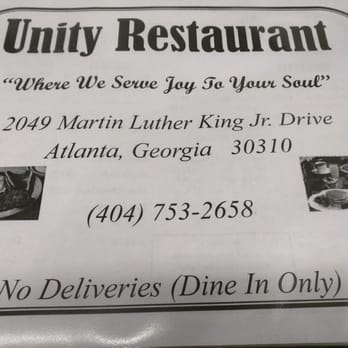Unity Restaurant - the menu for the restaurant - Soul Food Near Me - Atlanta, Georgia