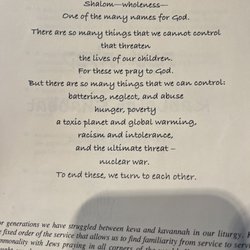 Central Reform Congregation - Welcoming message inside the book they gave us to follow along