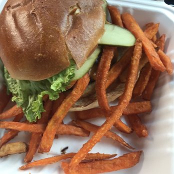 The Works - Cheese burger with side of sweet potato fries - Burgers Near Me - Niagara Falls, Ontario