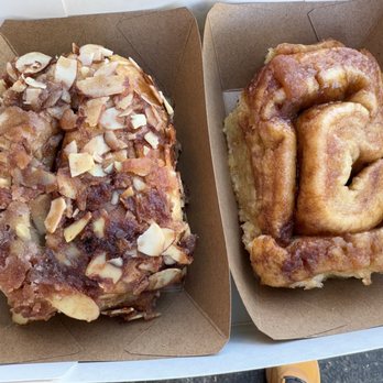Old West Cinnamon Rolls - Almond (left), original (right) - Bakeries Near Me - Pismo Beach, California Old West Cinnamon Rolls - Almond (left), original (right) - Bakeries Near Me - Pismo Beach, California