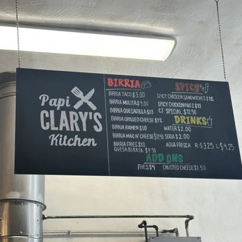 Papi Clary's Kitchen - Menu above the counter - Asian Fusion Near Me - Concord, California