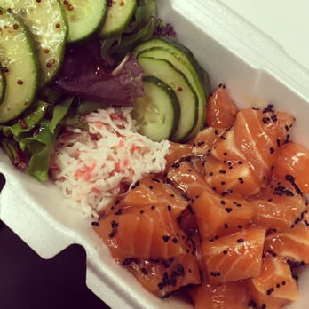 Poke District - They ran out of tuna so only got salmon. And for some reason got a few pieces of cucumber instead of seaweed salad. Idk. :/ - Seafood Near Me - Orange, California