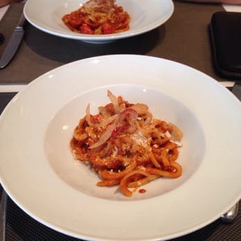 Sofia - Pasta Amatriciana (that's one portion in two plates) - Italian Near Me - Rome, RM Sofia - Pasta Amatriciana (that's one portion in two plates) - Italian Near Me - Rome, RM