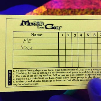Monster Mini Golf - Score card - Mini Golf Near Me - Calgary, Alberta