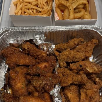 Rokstar Chicken Douglaston - *Hot Buffalo (Spicy Level 1)  Honey garlic  Fries and onion wings - Chicken Shop Near Me - Douglaston, New York