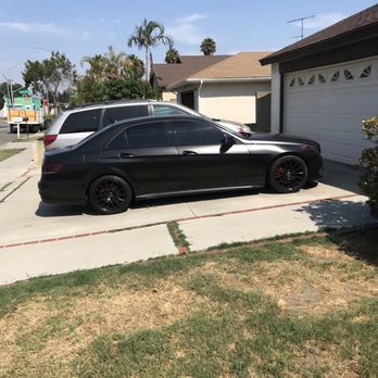 Precision One Design - After pic. Satin black vinyl wrap, chrome delete, ceramic coating/tint on front and rear lights - Auto Detailing Near Me - Torrance, California