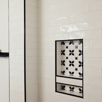 Mays Tile - Shower tile and cutout beautifully accented with the floor tile - a great suggestion from Mays. - General Contractors Near Me Mays Tile - Shower tile and cutout beautifully accented with the floor tile - a great suggestion from Mays. - General Contractors Near Me