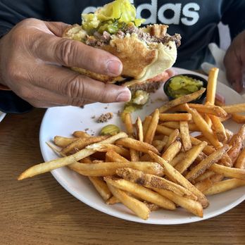The Moonshiners On The Lake - American burger. Fries were a little hard, but would give another chance. - Bars Near Me - Montgomery, Texas