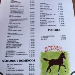 El Potrillo de Arandas - Menu