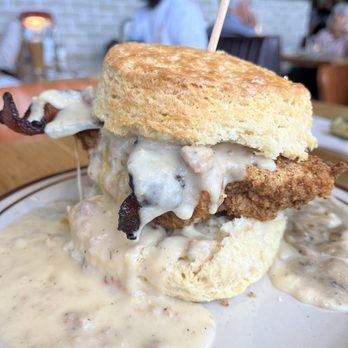 Denver Biscuit Co. - Centennial - The Franklin smothered with sausage gravy, and mushroom gravy!  Yum! - Breakfast & Brunch Near Me - Centennial, Colorado