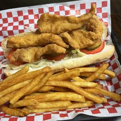 Southbound Restaurant and Bar - Fish po'boy sandwich with fries