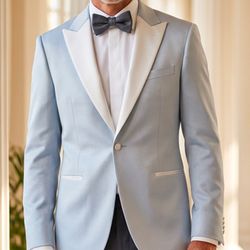 Tom's Place - White, light-grey, light-blue tuxedos are so elegant. A very classy look for any wedding party. Choose your tone. Vests or ties can match.