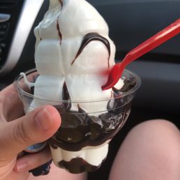 Second sundae extra hot fudge.  First one had half the ice cream. This one is a remake, with hardy the "extra fudge" I paid for.