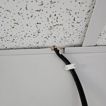 Certified Radon Solutions - Power cable just jammed through ceiling tile. - Home Inspectors Near Me - Mansfield, Massachusetts Certified Radon Solutions - Power cable just jammed through ceiling tile. - Home Inspectors Near Me - Mansfield, Massachusetts