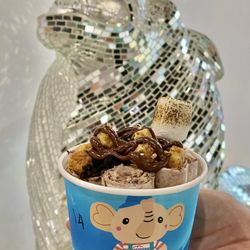 ICICLES - Ferrarii Ice Cream Rolls with Cheesecake Bites, Freshly Roasted Marshmallow and Hazelnut Drizzle