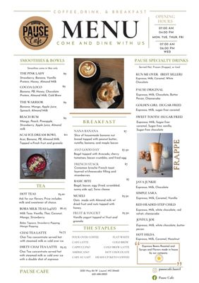 Menu photo 1 Pause Cafe 2 Laurel, MS