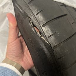 This is the "slash" that the employee stated was present when I dropped off the car. I DROVE it there with normal pressures. They damaged it This is the "slash" that the employee stated was present when I dropped off the car. I DROVE it there with normal pressures. They damaged it