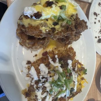 Urban Egg - Chicken and waffles Benedict with loaded hashbrowns - Breakfast & Brunch Near Me - Fort Worth, Texas Urban Egg - Chicken and waffles Benedict with loaded hashbrowns - Breakfast & Brunch Near Me - Fort Worth, Texas