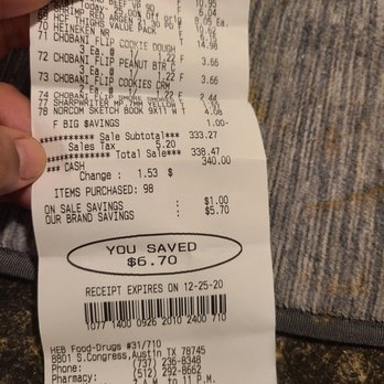 H-E-B - ows a person holding a receipt - Pharmacy Near Me - Austin, Texas H-E-B - ows a person holding a receipt - Pharmacy Near Me - Austin, Texas